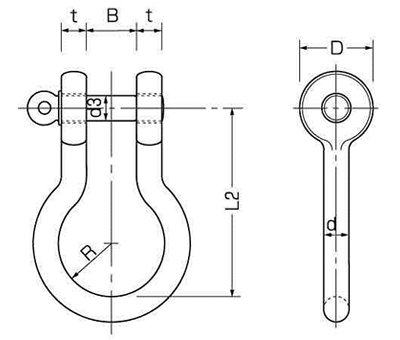 鉄 軽量シャックルねじ込タイプ RBEバウ型 (コンドーテック品)の寸法図