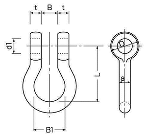 鉄 超強力シャックルナットタイプ BBバウ型 (コンドーテック品)の寸法図