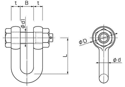 鉄 JIS規格シャックルナットタイプ SBストレート型 (コンドーテック品)の寸法図