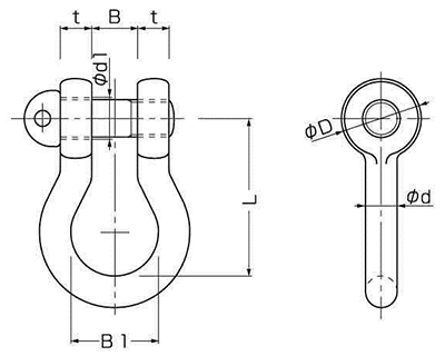 鉄 JIS規格シャックルねじ込タイプ BCバウ型 (コンドーテック品)の寸法図