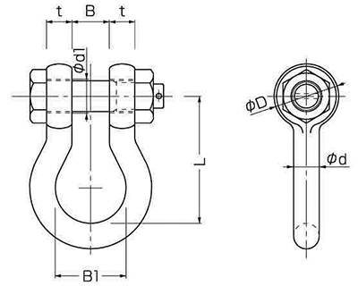 鉄 KONDO規格シャックルナットタイプ BBバウ型 (コンドーテック品)の寸法図