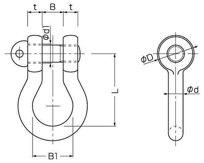 鉄 KONDO規格シャックルねじ込タイプ BCバウ型 (コンドーテック品)の寸法図
