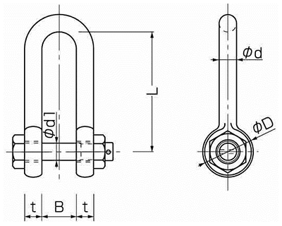 鉄 強力長シャックルナットタイプ ストレート型 (コンドーテック品)の寸法図