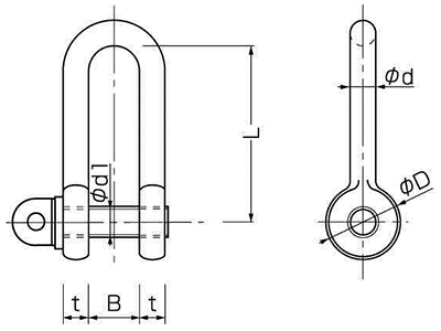 鉄 強力長シャックルねじ込タイプ ストレート型 (コンドーテック品)(インチ・ウイット)の寸法図