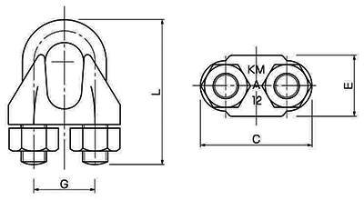 鉄 KMクリップ 軽量用ワイヤークリップ (インチ・ウイット)の寸法図