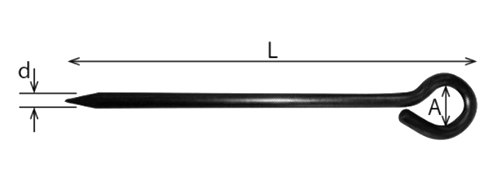 鉄 メガネi釘 (*印サイズ追加送料の場合あり)の寸法図