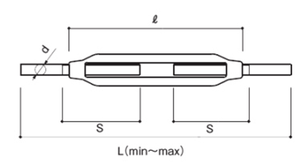 鉄 割枠式ターンバックル(ストレート)(KTB-S9)(ふじわら品)の寸法図