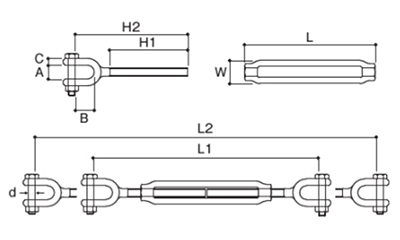 鉄 型打式ターンバックル(ジョウ)(DTB-J)(ふじわら品)の寸法図