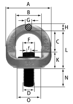 鋼 ロータリーアイボルトRE (自在形アイボルト)の寸法図