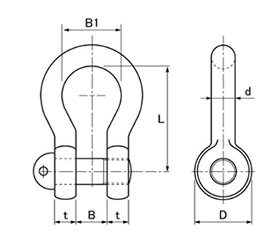 鉄 ナニワ規格シャックル (BC・つまみねじ込み型)(浪速鉄工)の寸法図