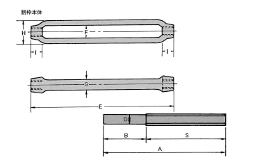 鉄 割り枠式ターンバックル ストレート(溶接用)の寸法図