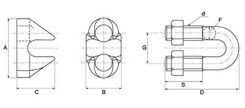 鋳物 ワイヤークリップ (浪速鉄工/ 輸入品)(インチ・ウイット)の寸法図