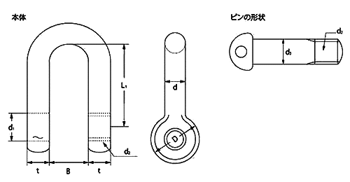 鉄 TAIYO シャックル SCストレート型 (大洋製器工業)の寸法図