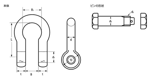 鉄 TAIYO シャックル BBバウ型 (大洋製器工業)の寸法図