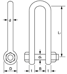 鉄 強力長シャックル ボルト・ナットタイプ TSL型 (大洋製器工業品)(赤色)の寸法図