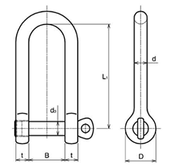 鉄 強力長シャックル脱落防止 捻込タイプ (TSLG)(大洋製器工業)の寸法図