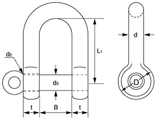 鉄 ネジ込みシャックル ツバ無し (大洋製器工業)(インチ・ウイット)の寸法図