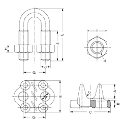 鍛造製 ワイヤークリップ(F形クリップ)(大洋製器工業)の寸法図