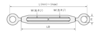 鉄 割枠式ターンバックル (両オーフ/アイ)(大洋製器工業)の寸法図