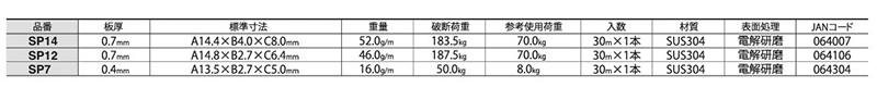 ニッサチェイン ステンレス サッシュチェーン(30m巻)(SP)の寸法表
