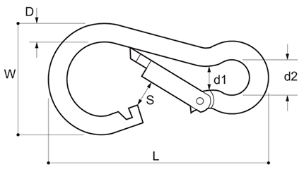 ふじわら ステンレス ブラックカラビナフック (塗装ブラック/艶消)(セラミックコート)の寸法図