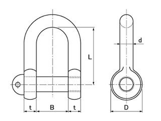 ステンレス ナニワ規格シャックル (SD・開口部大/つまみねじ込み型)(浪速鉄工)の寸法図