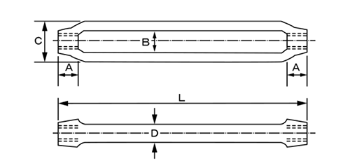 ステンレス 枠式ターンバックル 枠のみ(輸入品)(インチ・ウイット)の寸法図