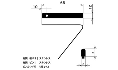 ステンレス ジョイントクリップ(W) ピン2本タイプ(昭和スプリング)の寸法図