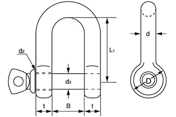 ステンレス TAIYO ネジ込みシャックル (ツバ付き)(大洋製器工業)(ミリネジ)の寸法図