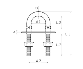 ステンレス Uボルト (マリンパーツ/プレート付)(輸入品)の寸法図