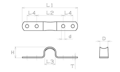 ステンレス シートアイストラップ (4か所穴)(輸入品)の寸法図