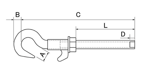 鋼 S45C(H) リターンバックル (スピード締め金具ターンバックル)(浪速鉄工)の寸法図