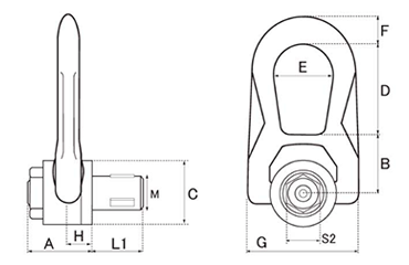 ステンレス(SUS316) クイックリフト ダブルスイベルリング 極東技研工業 (SS.QL.DSR)の寸法図