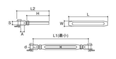 ふじわら ステンレスSUS316 枠式ターンバックル(ジョウ) 戻り止めナット付き(TB-J -316)の寸法図