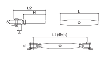 ふじわら ステンレスSUS316 パイプターンバックル(ジョウ) 戻り止めナット付き(PTB-J-316)の寸法図
