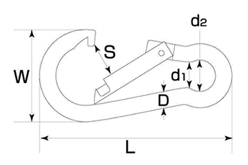 ひめじや 鉄製 スプリングフックS (WS)の寸法図