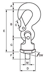 鋼 パワーポイントスター (PP-S)(コブラフック/ベアリング入り全方向アイボルト)の寸法図