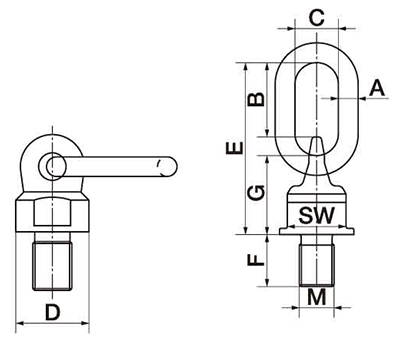 鋼 バリオリング VWBG型 マルチリング(回転式ホイスト用吊り金具)の寸法図