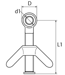 浅野金属工業 ステンレス 蝶ボルトナット(ボルト先端丸穴付)の寸法図