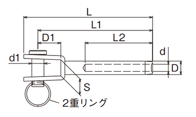 ステンレスSUS316 フォークナーミナル(AK)(ワイヤー保持具)(浅野金属工業)の寸法図