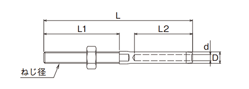 ステンレスSUS316 ターミナルボルト 右ねじ (AK)(ワイヤー保持具)(浅野金属工業)の寸法図