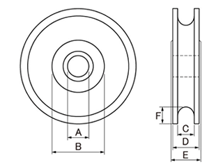 スリーエッチ 強力シーブ (ロープ滑車交換用)(Kタイプ/鋳鉄製)の寸法図