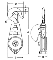 鉄 スリーエッチ シンプルスナッチ (SS)(ロープ滑車)の寸法図