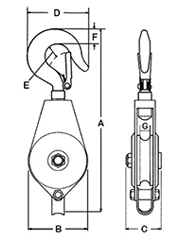 鉄 スリーエッチ シンプルブロック (ST)(ロープ滑車)の寸法図