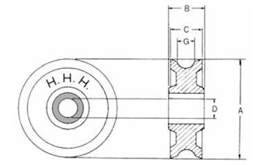 スリーエッチ シーブ (シンブルスナッチ滑車交換用)(Vタイプ/鋳鉄製)の寸法図