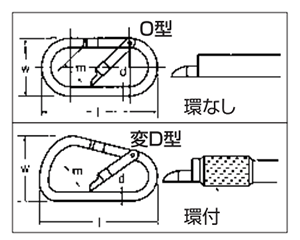 スリーエッチ 鉄 カラビナ (O型安全環無し/ K-13)の寸法図