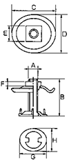 スリーエッチ 鉄 ベルト金具 コンベアーオーバル (ミリねじ)の寸法図