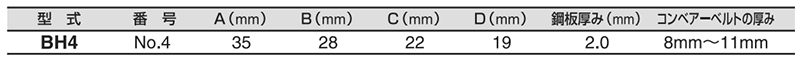 スリーエッチ 鉄 ベルトフック(BH4)の寸法表