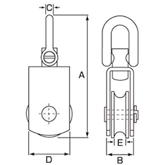 スリーエッチ ステンレス サンマブロック (MBS)(自在シャックル付滑車)の寸法図