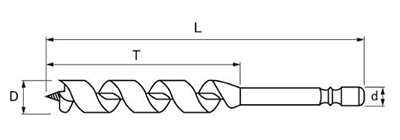 大西工業 木工用 No.1-S ストッパービットショート(止め穴・貫通穴用)の寸法図